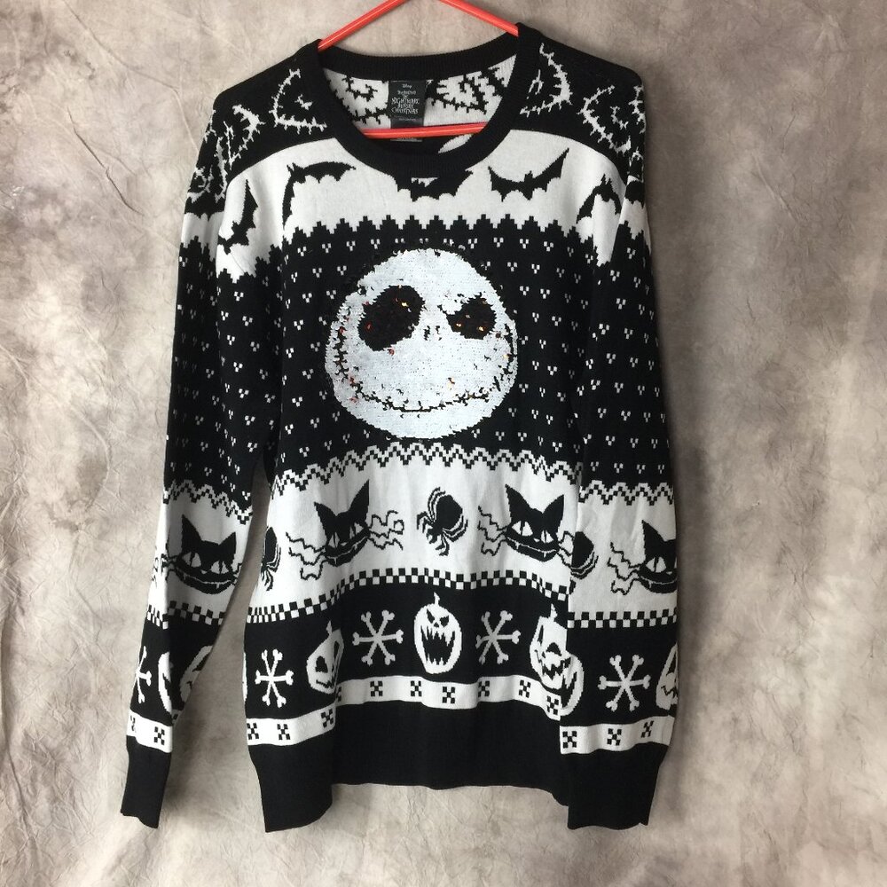 Disney The Nightmare Before Christmas Jack Skellington Sequin Flip Sweater XL